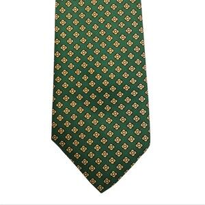 Brooks Brothers Silk Tie Green Yellow Geometric Design 56 inches Necktie